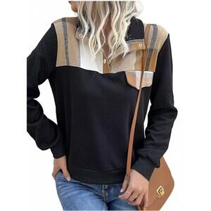 NEW UNISHE color block textured long sleeve sweatshirt in black